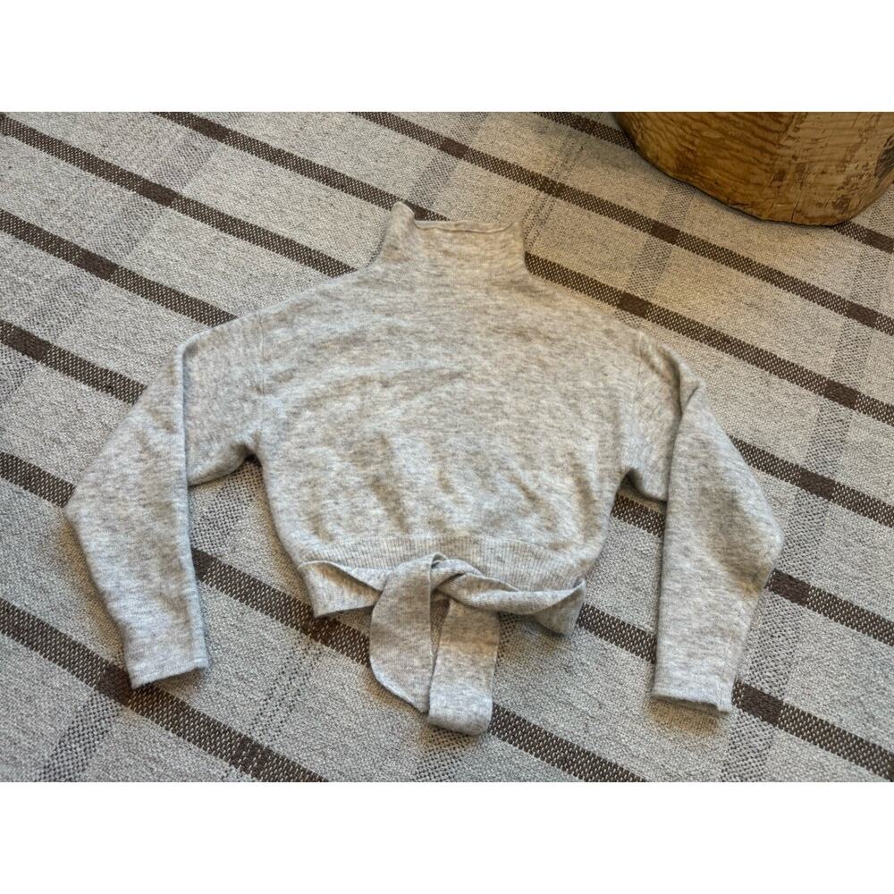 Aritzia Wilfred Lorin Mock Neck Tie Waist Sweater Oatmeal Tan Wool Blend Small